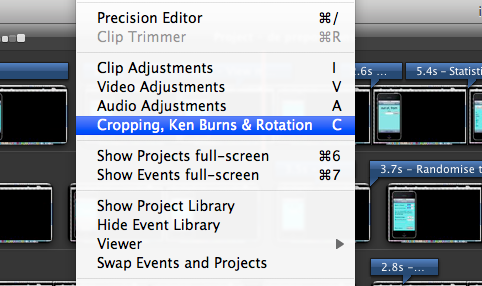 Now go to Window > Cropping, Ken Burns and Rotation see screenshot