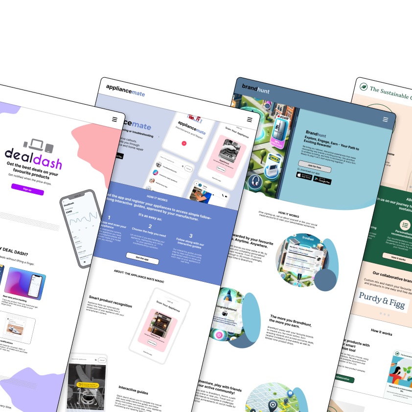 Live tested landing pages for new AI digital propositions.